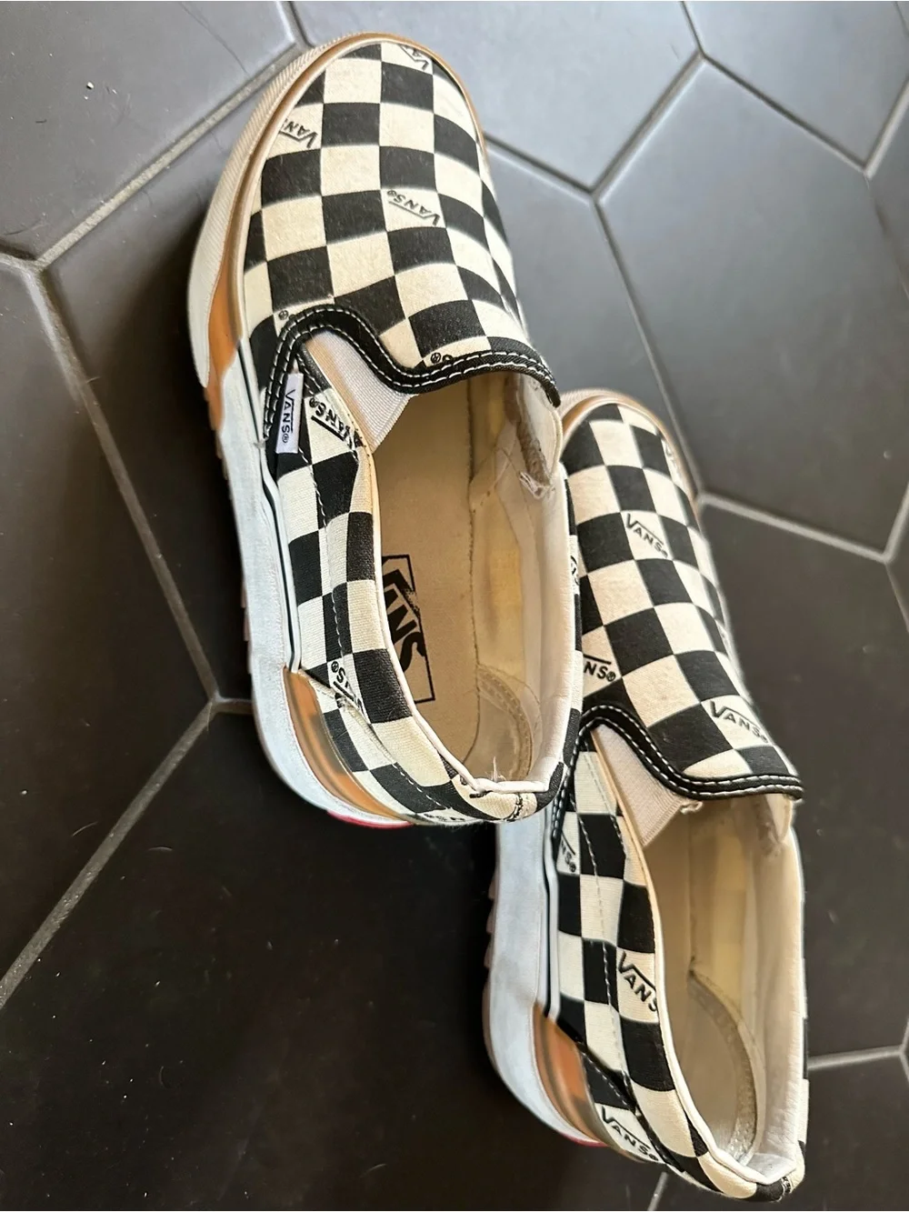 Vans Checkerboard Slip-On Sneakers Black and Cream - Picture 3 of 6